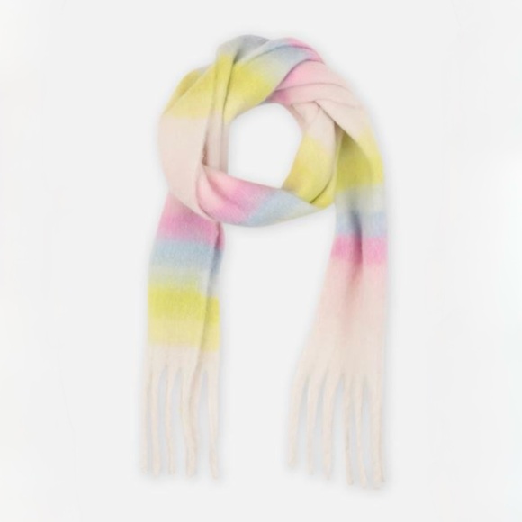 PIECES Pastel Rainbow Fuzzy Scarf Oversized Cozy Winter Cottagecore - Picture 3 of 6